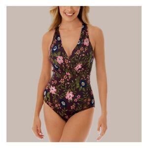 Plum Floral Slimming Control Crossback Swimsuit
